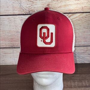 Used Nike Red and White Men's Cap with OU Logo